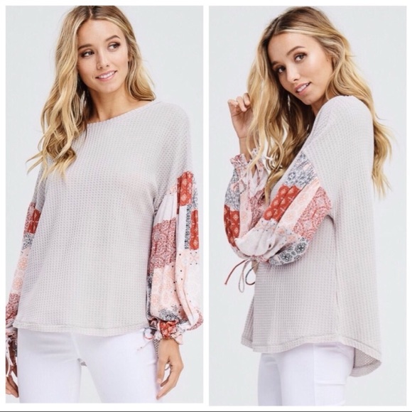 Tops - ❗️LAST❗️Waffle Knit Patchwork Top